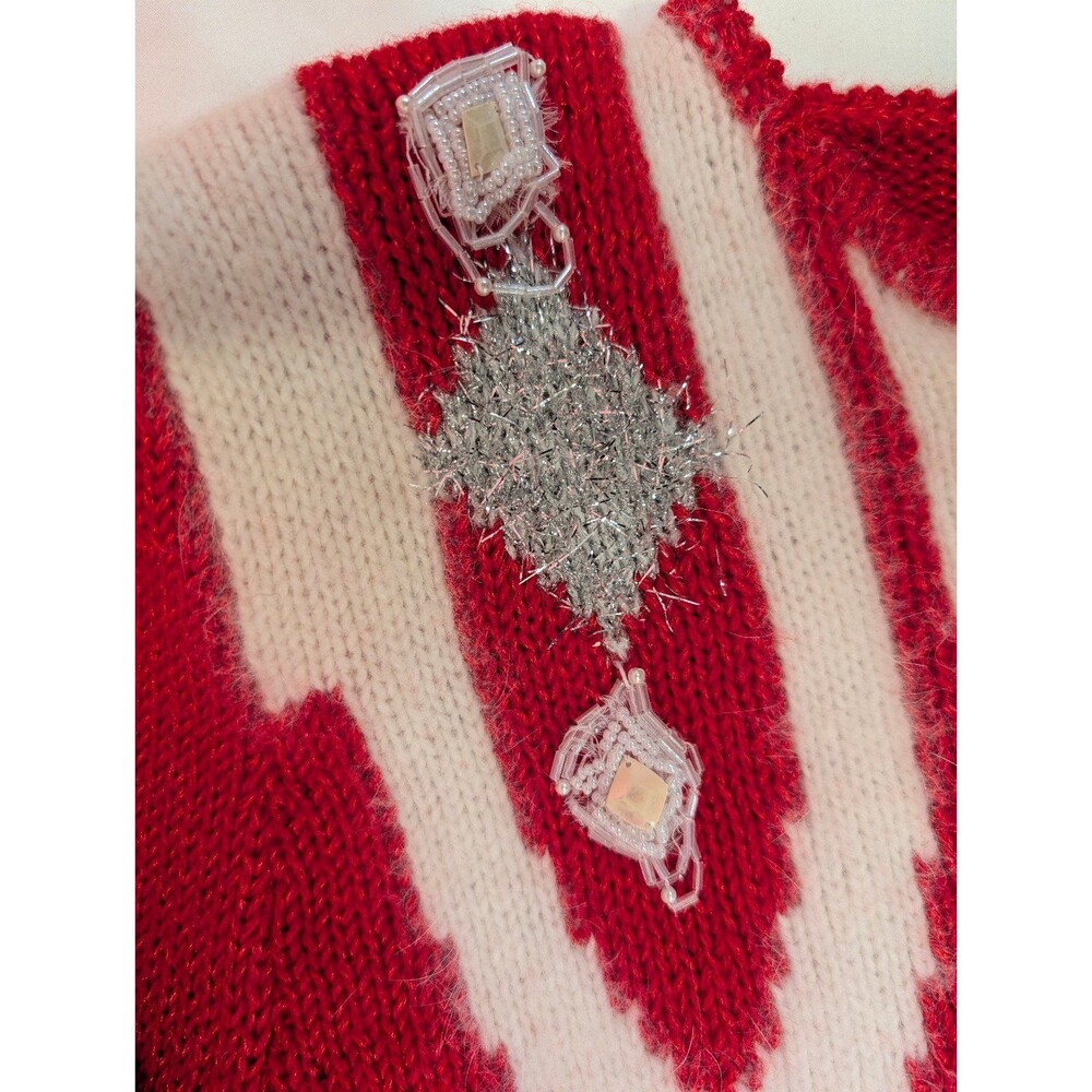 Women's Vintage Angenie Crewneck Embellished Wool Blend Sweater MCM Red L/XL - Picture 7 of 8